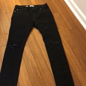 Topman black skinny jeans with ripped knee size 32